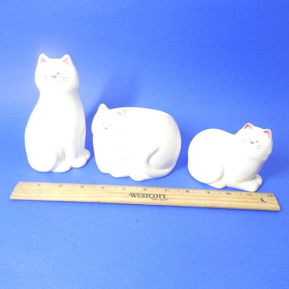3 White Cat Figurines Bank Vase Takahashi Japan Ceramic Vintage 1980s - Picture 9 of 12